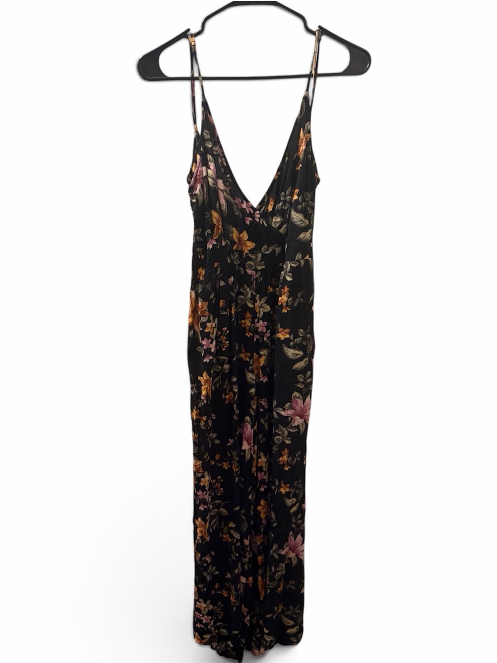 Black Floral V-Neck Spaghetti Strap Maxi Dress